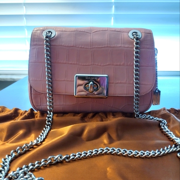 Coach Cassidy Pink Croc Crossbody Bag F38081 - Picture 14 of 17